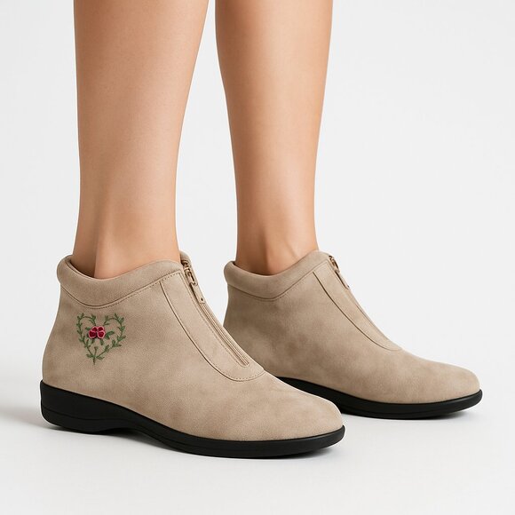 Beacon Suede Embroidered Booties – Taupe – Anti-Shock – W 8.5 - Picture 1 of 12